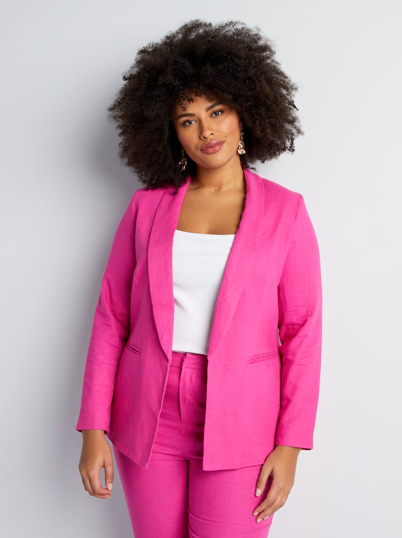 Veste de tailleur à col droit avec lin Rose - Kiabi