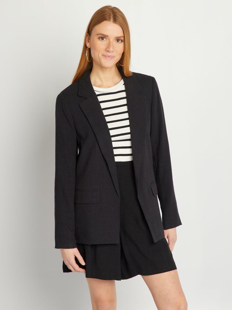 Veste de tailleur en lin noir - Kiabi