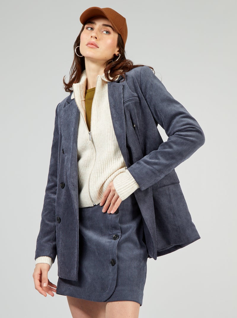 Veste de tailleur en velours Bleu - Kiabi