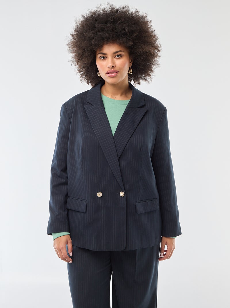 Veste de tailleur longue double boutonnage Bleu - Kiabi