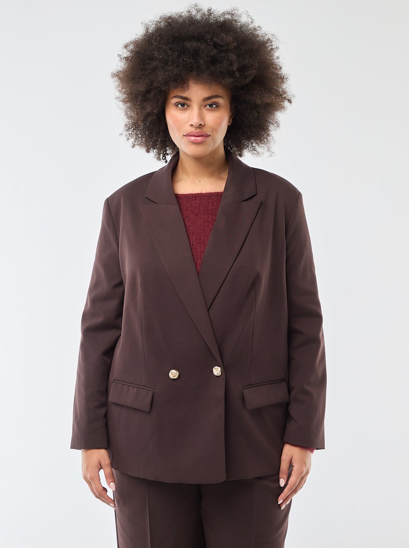 Veste de tailleur longue double boutonnage Marron - Kiabi