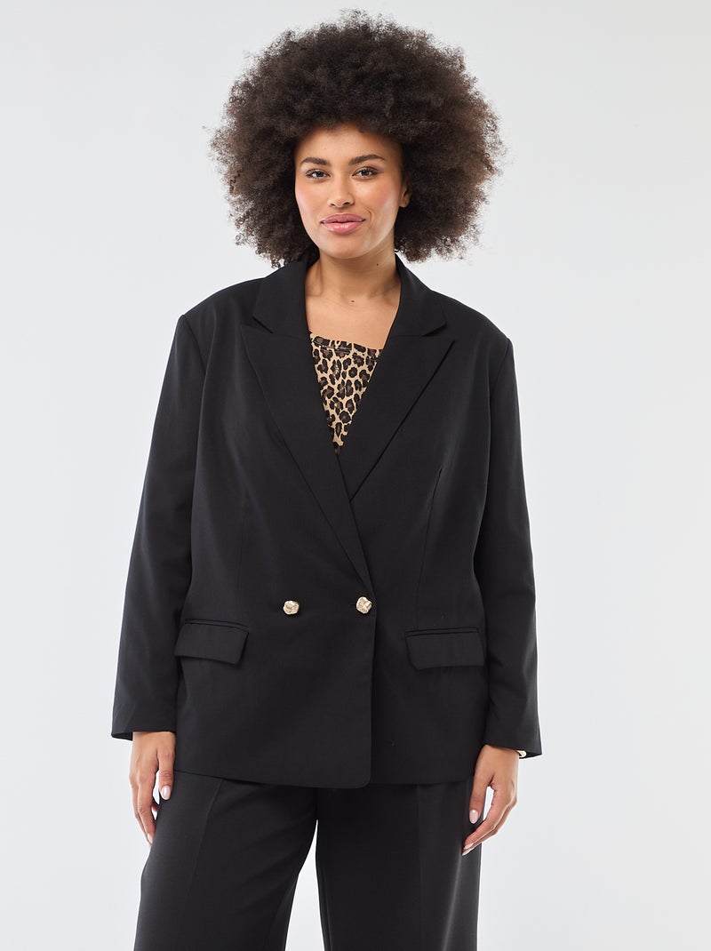 Veste de tailleur longue double boutonnage Noir - Kiabi