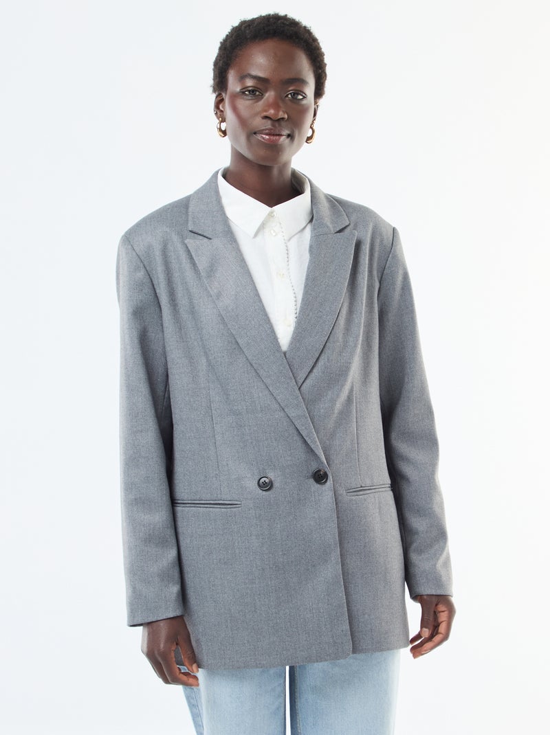 Veste de tailleur oversize en flanelle Gris clair - Kiabi