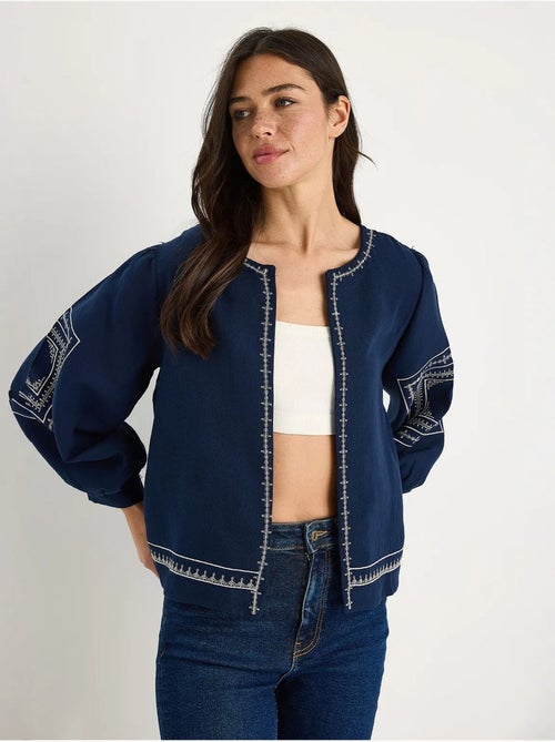 Veste décontractée à col rond brodée lucci - Kiabi