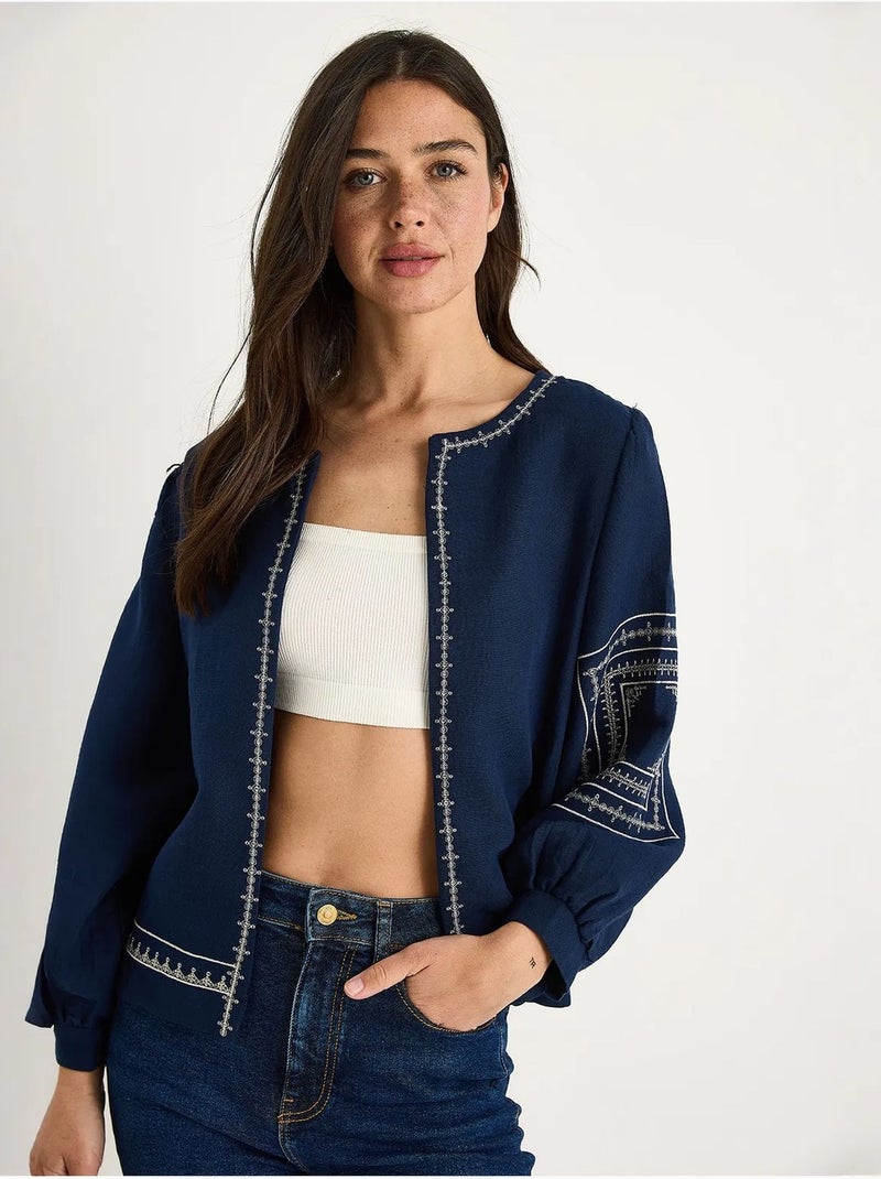 Veste décontractée à col rond brodée lucci Bleu marine - Kiabi