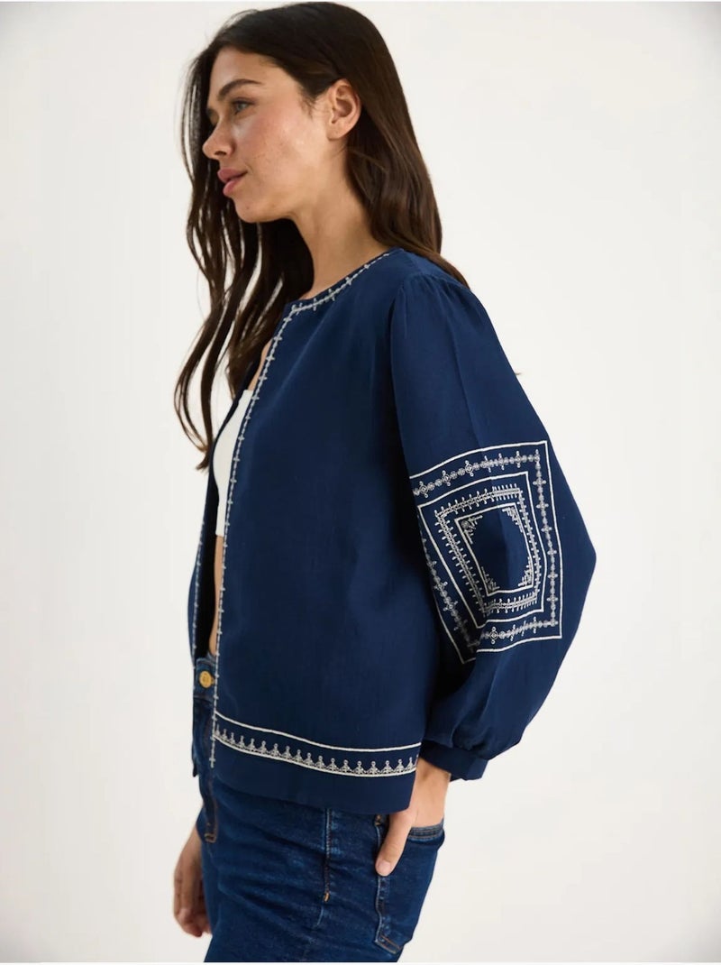 Veste décontractée à col rond brodée lucci Bleu marine - Kiabi
