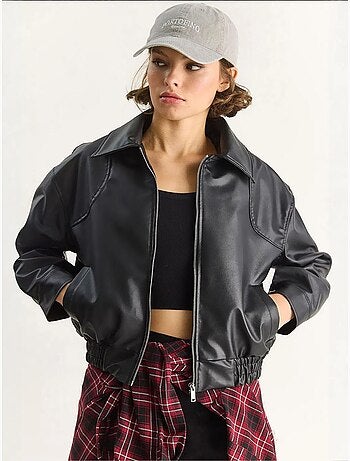 Veste décontractée en similicuir avec fermeture éclair et poches lucci
