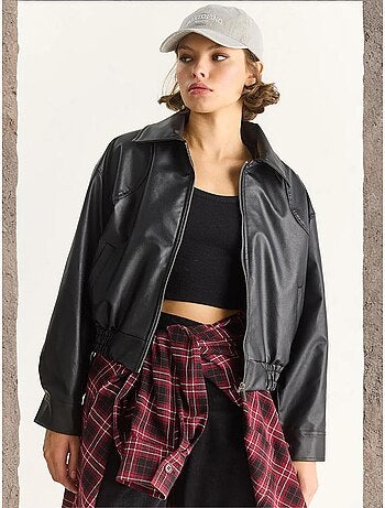 Veste décontractée en similicuir avec fermeture éclair et poches lucci