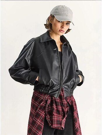 Veste décontractée en similicuir avec fermeture éclair et poches lucci