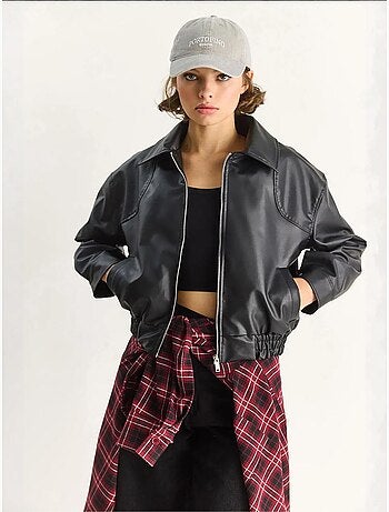 Veste décontractée en similicuir avec fermeture éclair et poches lucci