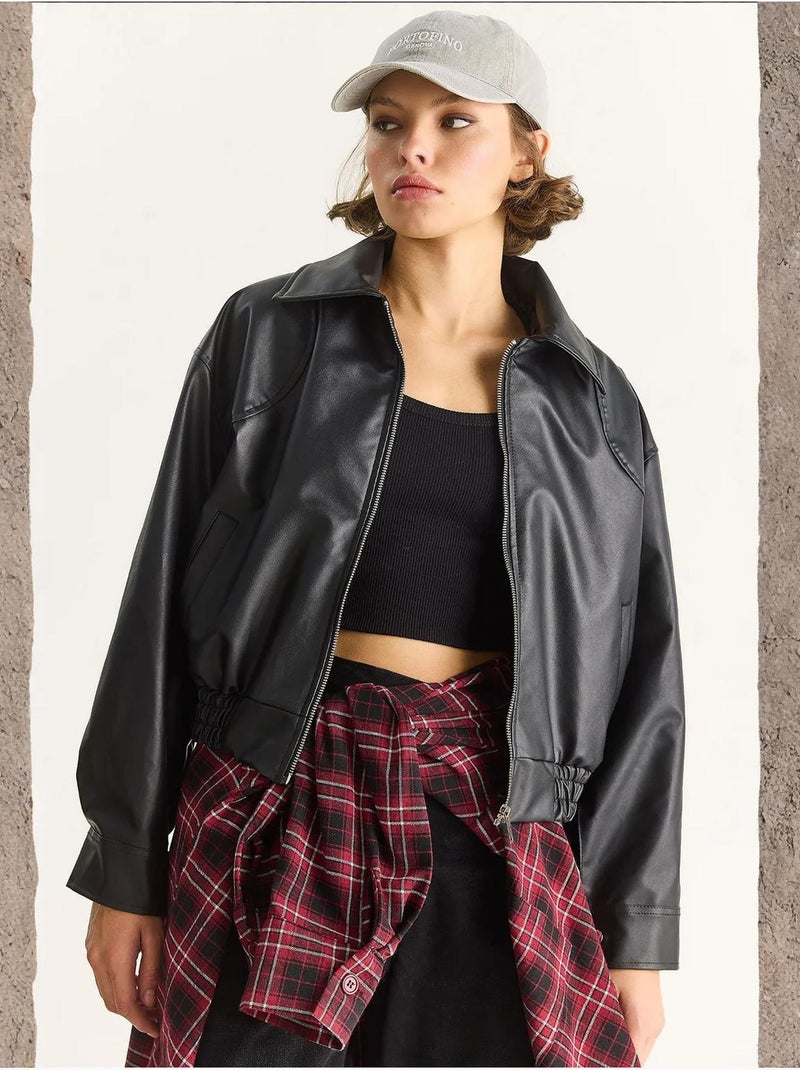 Veste décontractée en similicuir avec fermeture éclair et poches lucci Noir - Kiabi