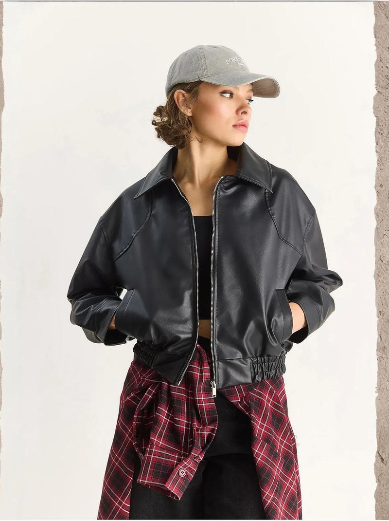 Veste décontractée en similicuir avec fermeture éclair et poches lucci Noir - Kiabi
