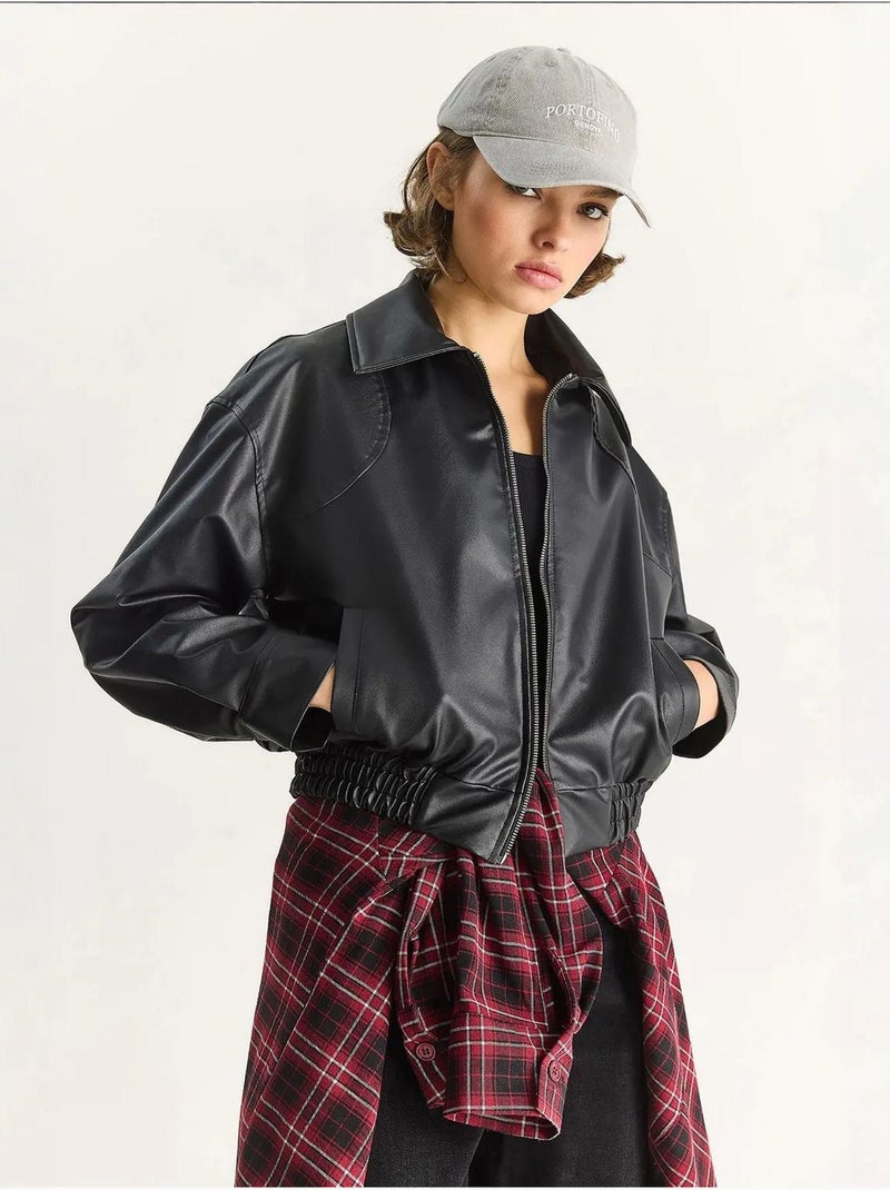 Veste décontractée en similicuir avec fermeture éclair et poches lucci Noir - Kiabi