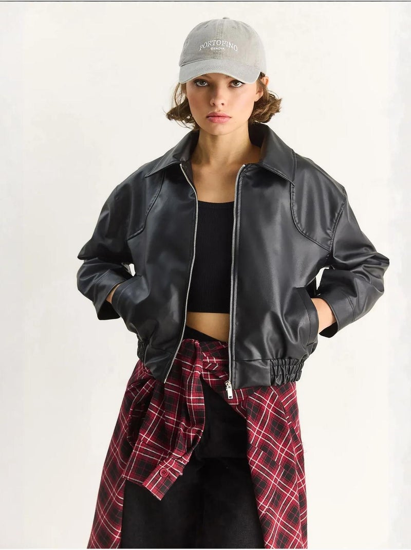 Veste décontractée en similicuir avec fermeture éclair et poches lucci Noir - Kiabi