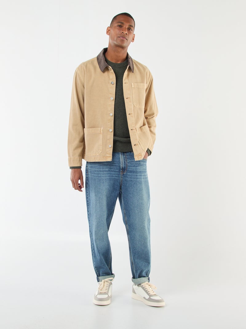 Veste denim avec col en velours côtelé Beige - Kiabi