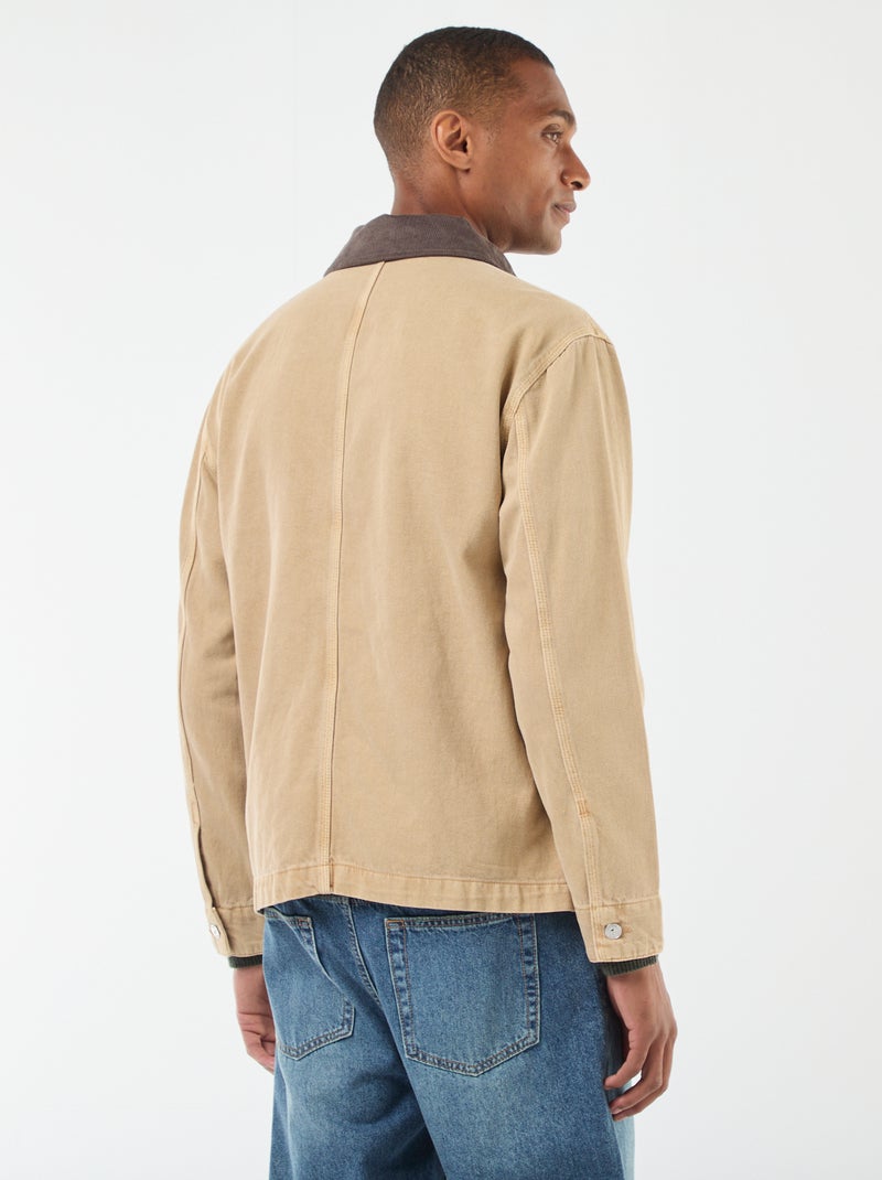 Veste denim avec col en velours côtelé Beige - Kiabi