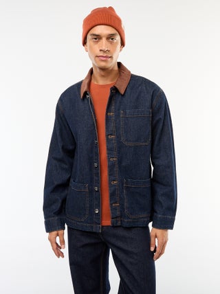 Veste denim avec col en velours côtelé