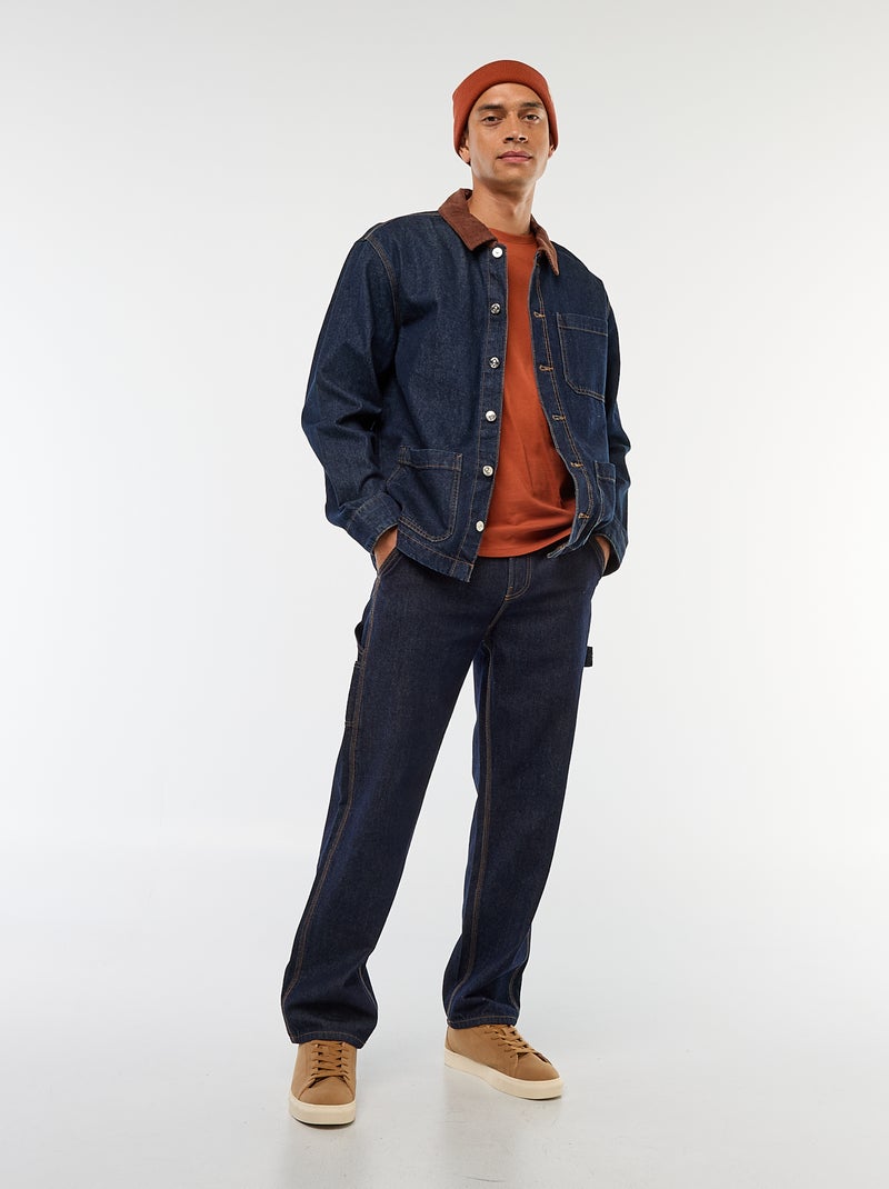 Veste denim avec col en velours côtelé Bleu - Kiabi