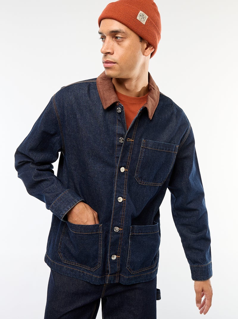 Veste denim avec col en velours côtelé Bleu - Kiabi