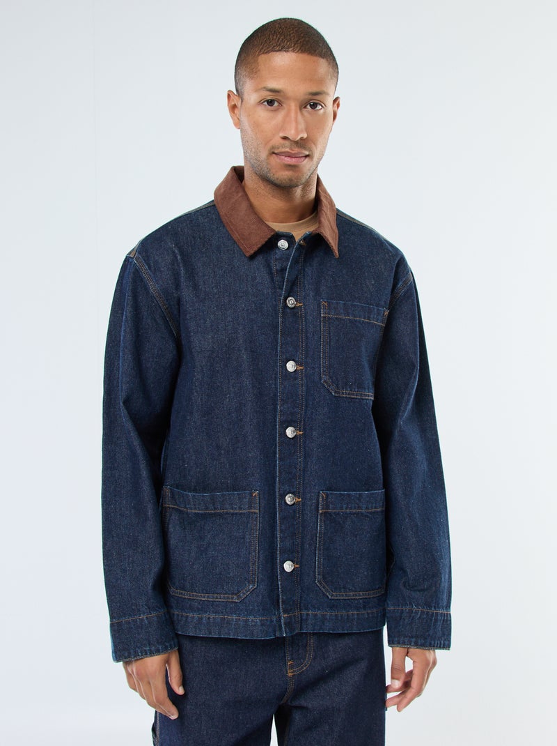 Veste denim avec col en velours côtelé Bleu - Kiabi