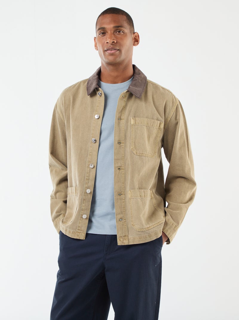 Veste denim avec col en velours côtelé Kaki - Kiabi