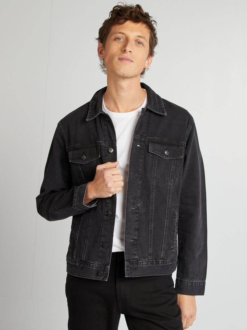 Veste denim boutonnée Noir - Kiabi