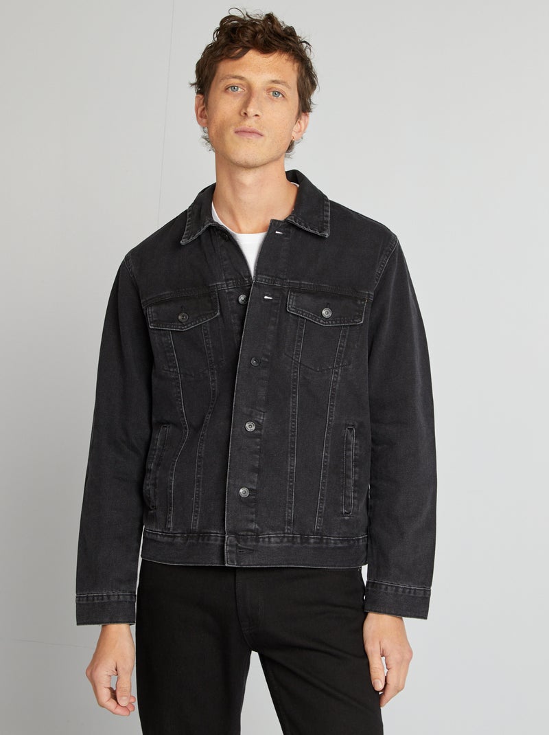Veste denim boutonnée Noir - Kiabi