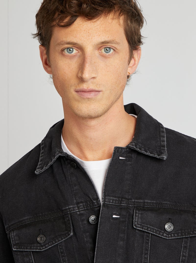 Veste denim boutonnée Noir - Kiabi
