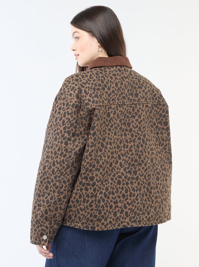 Veste denim courte à motif léopard Marron - Kiabi