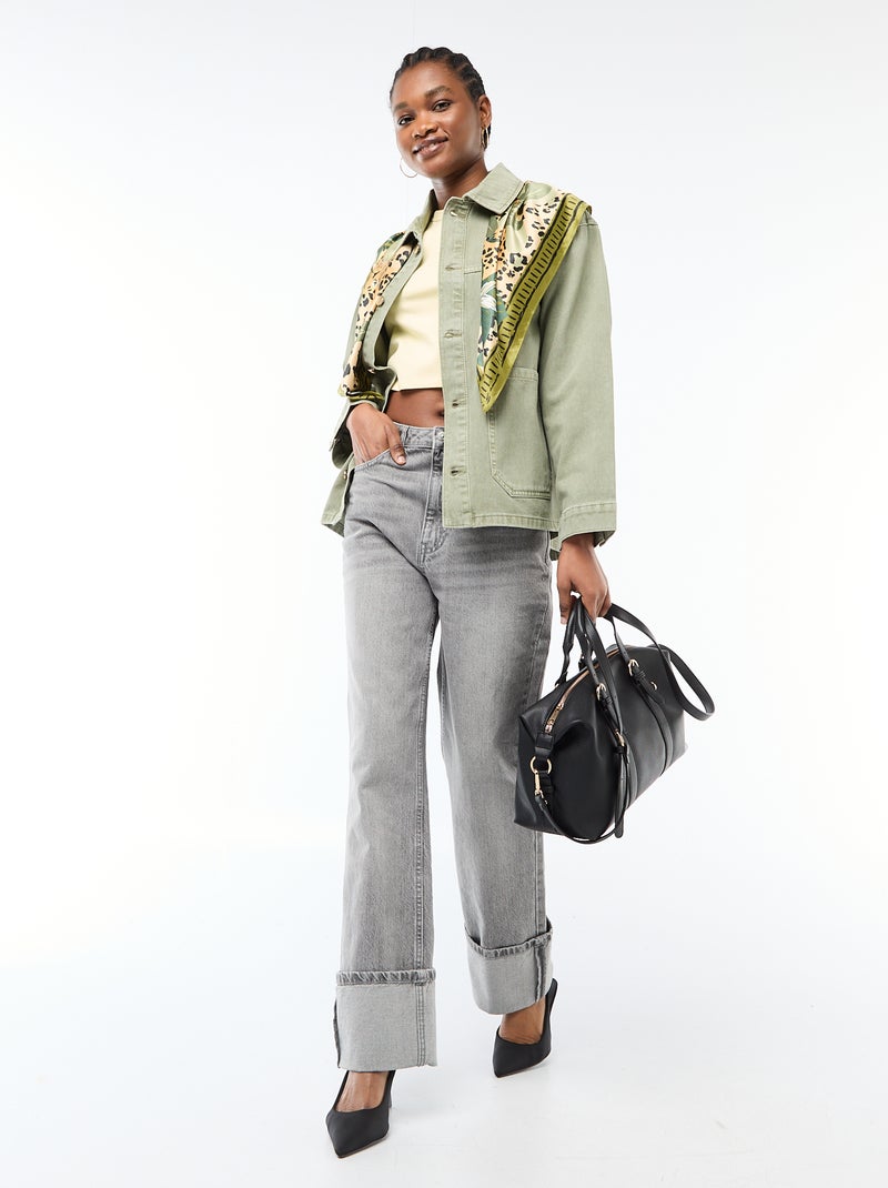 Veste denim courte avec 2 poches plaquées Kaki - Kiabi
