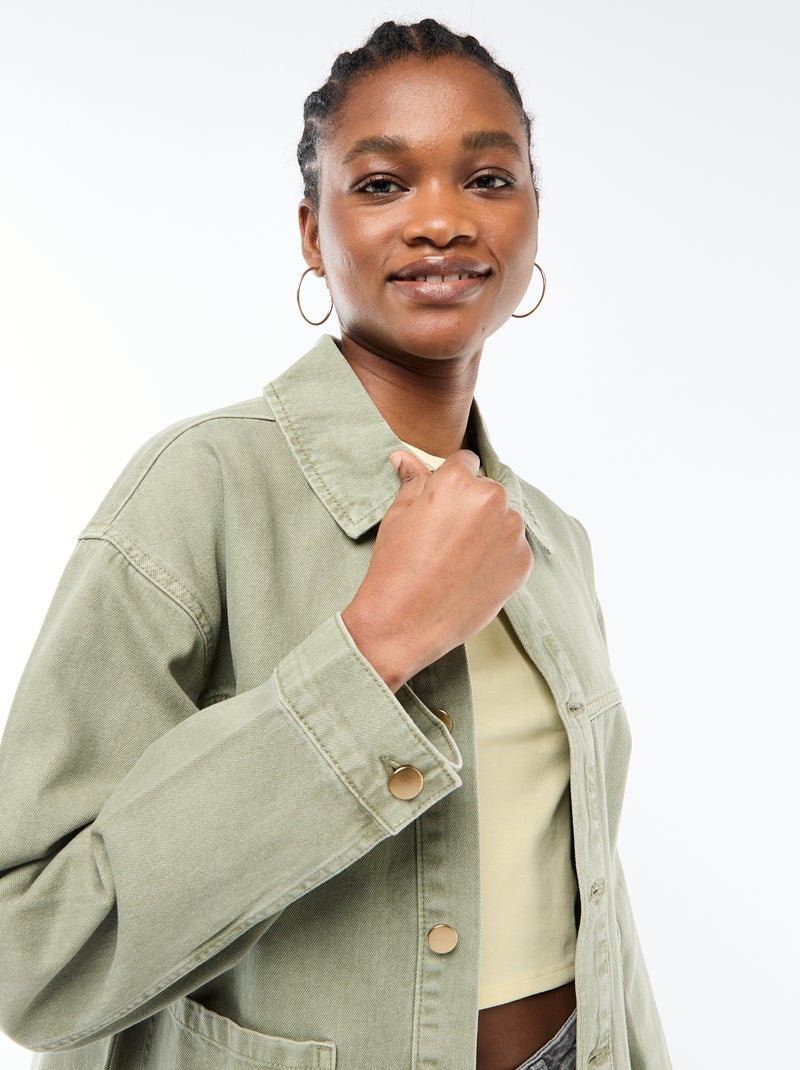 Veste denim courte avec 2 poches plaquées Kaki - Kiabi