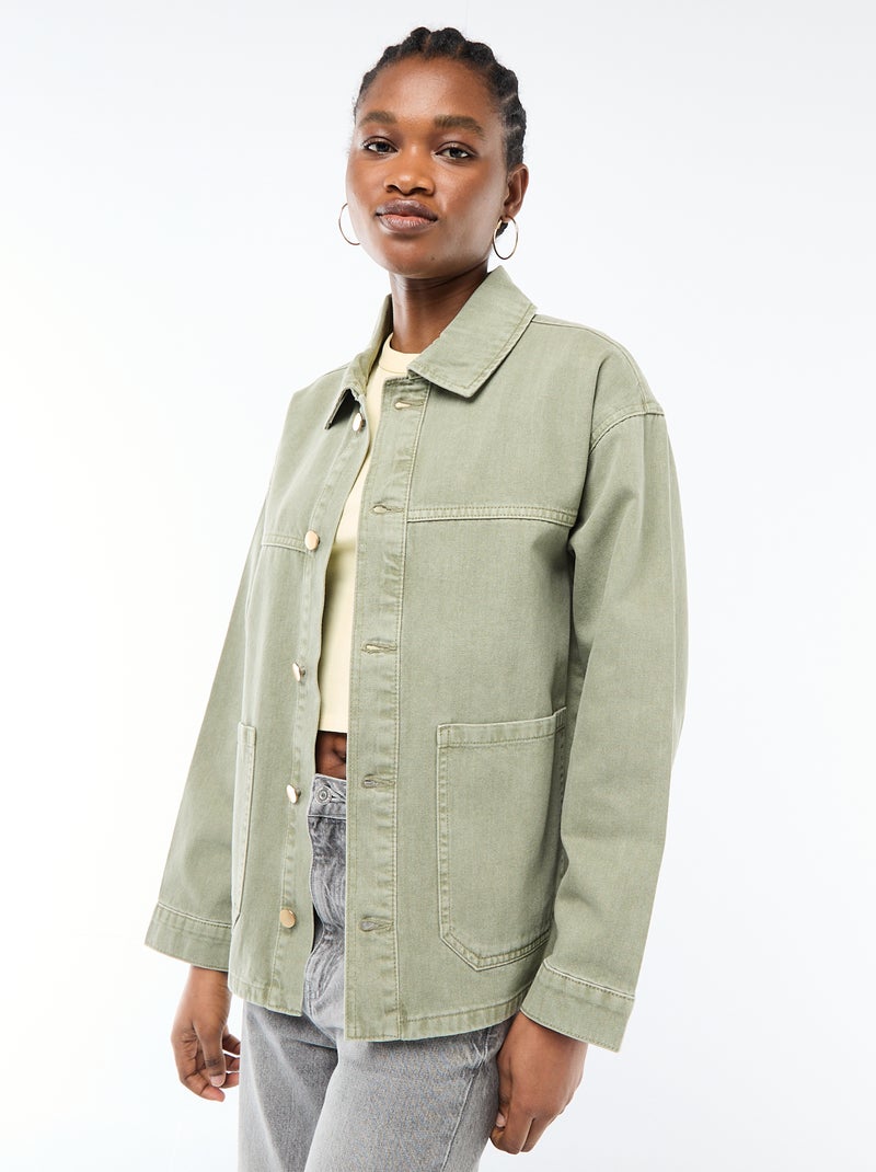Veste denim courte avec 2 poches plaquées Kaki - Kiabi