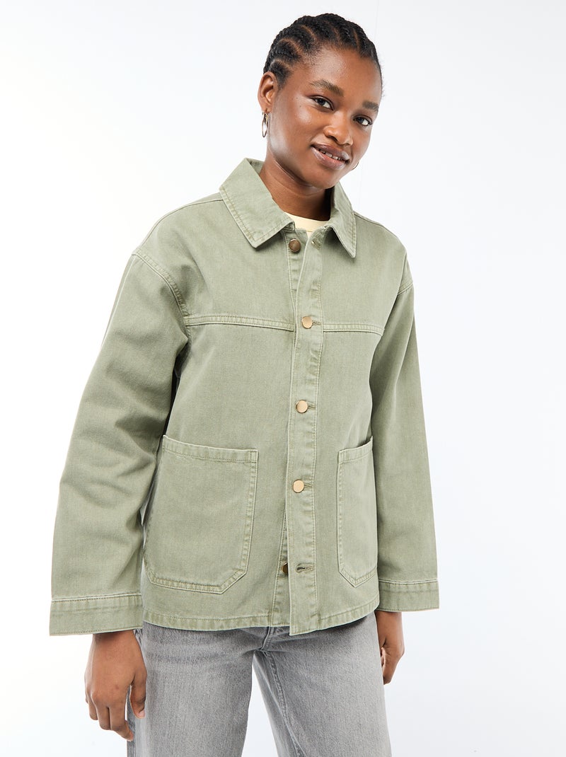 Veste denim courte avec 2 poches plaquées Kaki - Kiabi