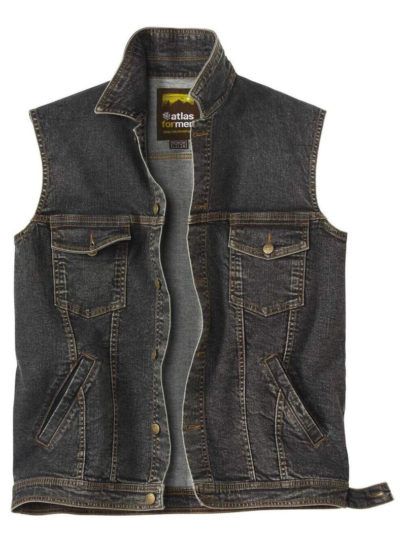 Veste Denim Sans Manches   - ATLAS FOR MEN Gris - Kiabi