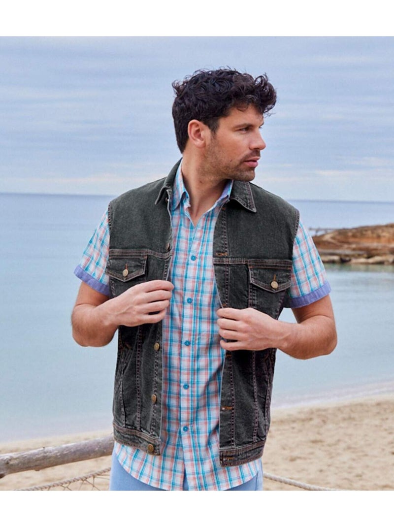 Veste Denim Sans Manches   - ATLAS FOR MEN Gris - Kiabi