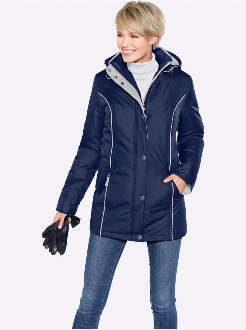 Veste d'extérieur imperméable avec capuche et manches longues - taille standard - moda vilona Bleu marine - Kiabi