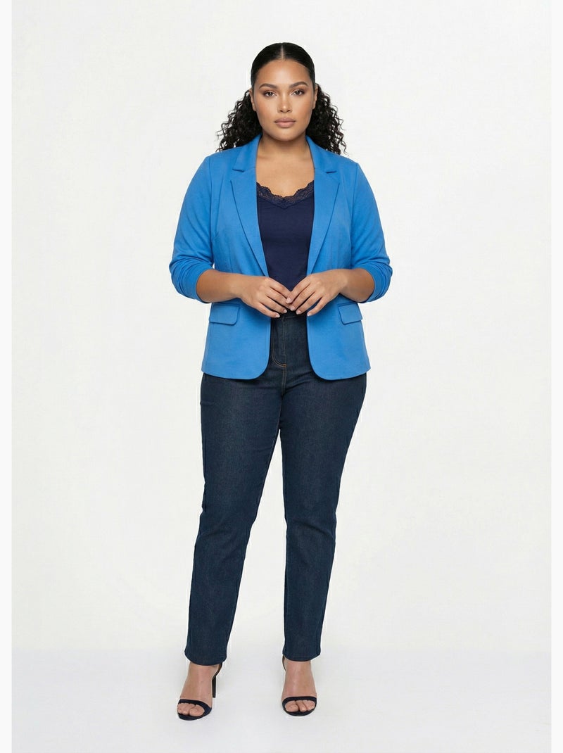 Veste droite boutonnée maille milano unie - Afibel Bleu - Kiabi