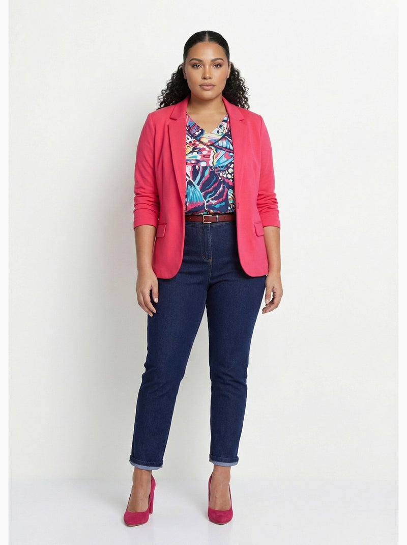 Veste droite boutonnée maille milano unie - Afibel Rose - Kiabi