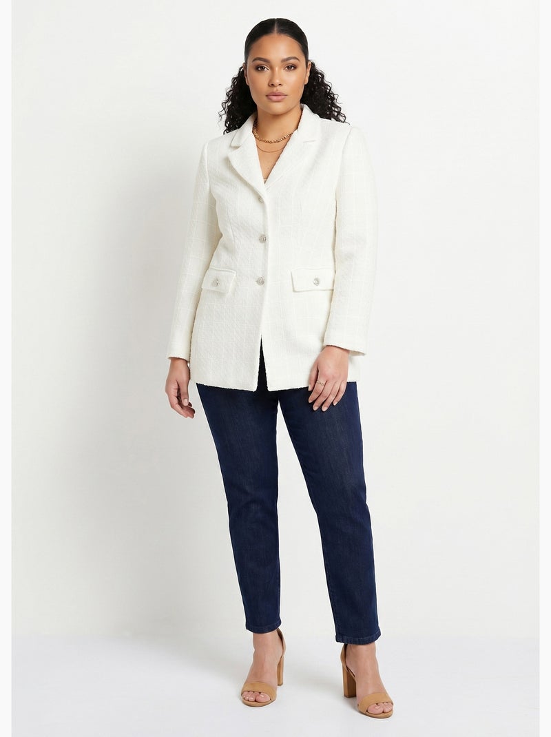 Veste droite boutonnée tissu natté col tailleur - Afibel Beige - Kiabi