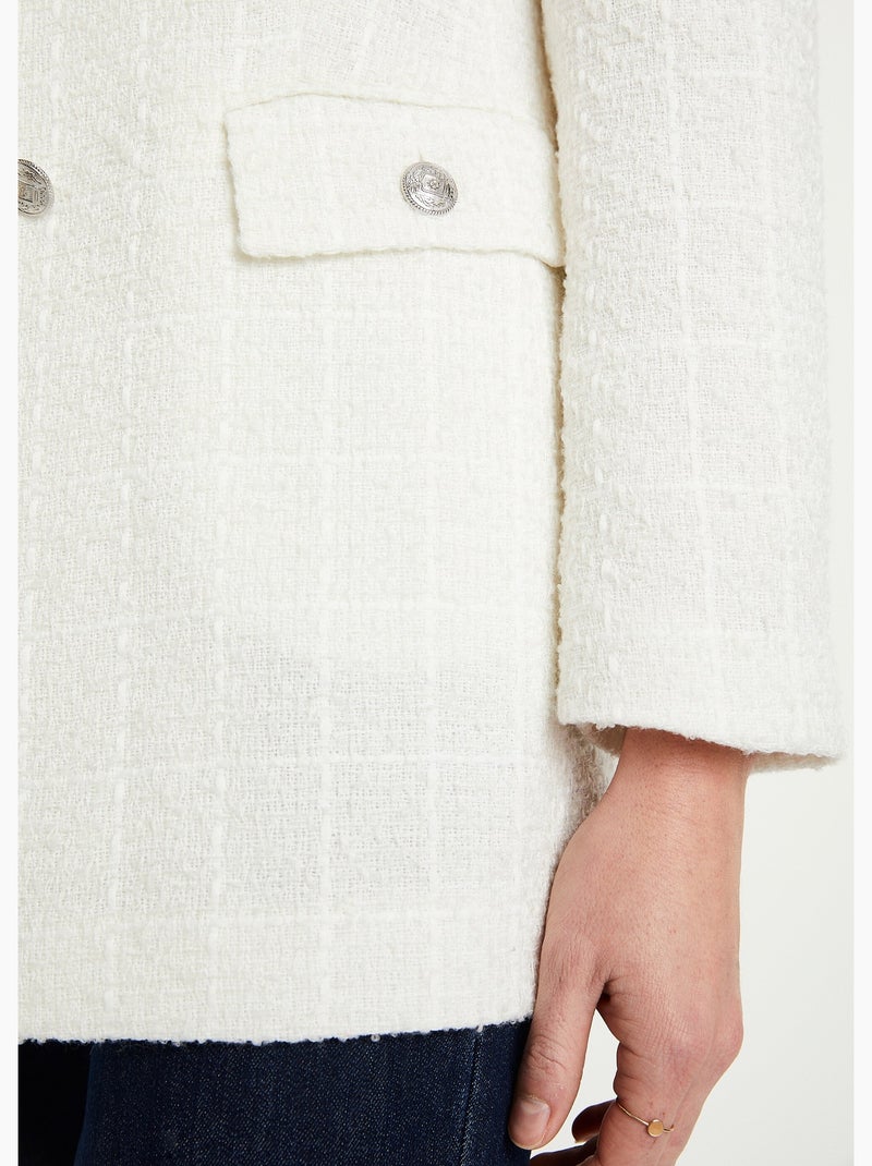 Veste droite boutonnée tissu natté col tailleur - Afibel Beige - Kiabi
