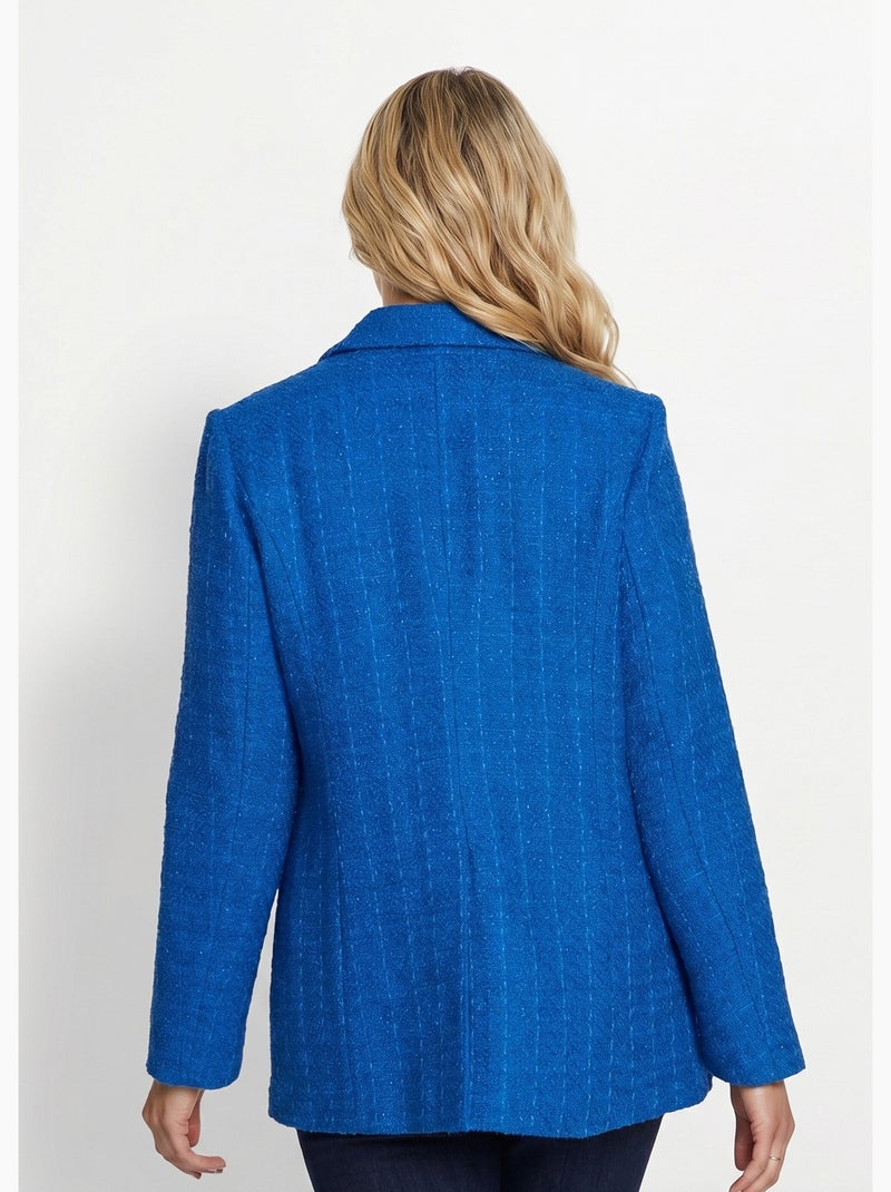Veste droite boutonnée tissu natté col tailleur - Afibel Bleu - Kiabi