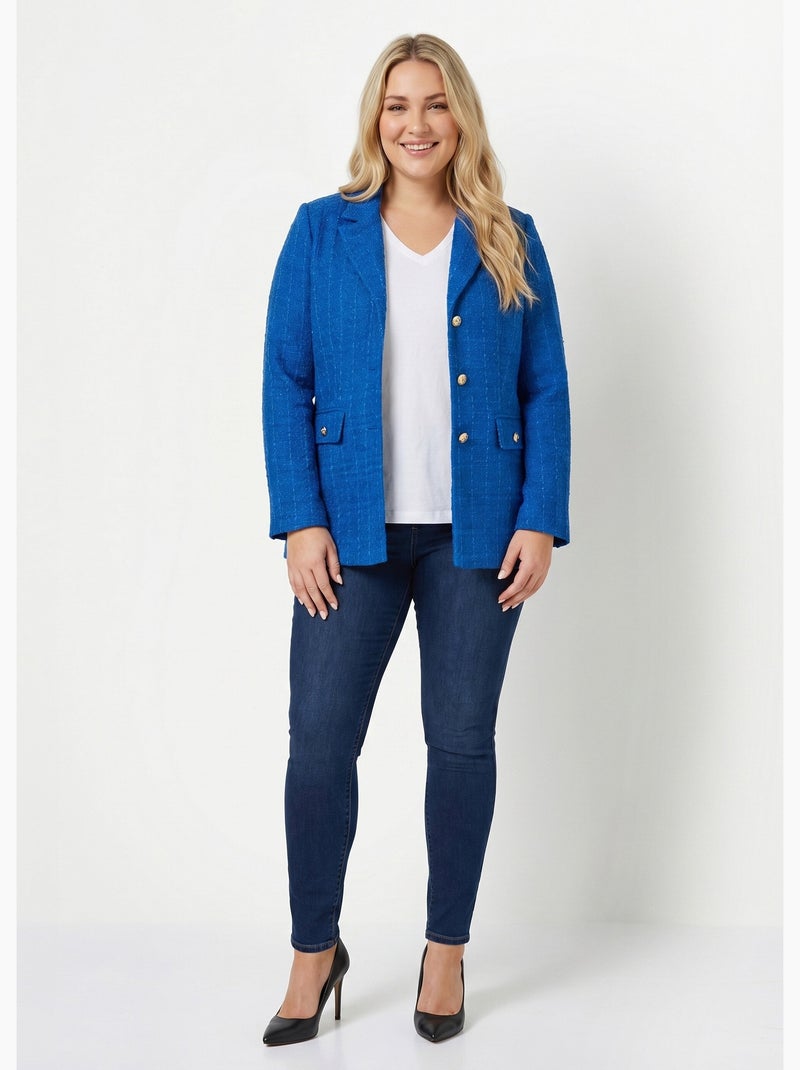 Veste droite boutonnée tissu natté col tailleur - Afibel Bleu - Kiabi