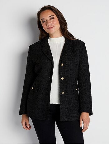 Veste droite boutonnée tissu natté col tailleur - Afibel