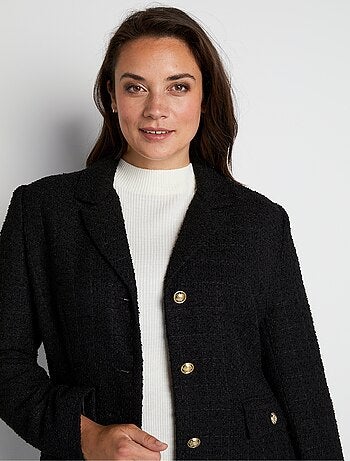 Veste droite boutonnée tissu natté col tailleur - Afibel