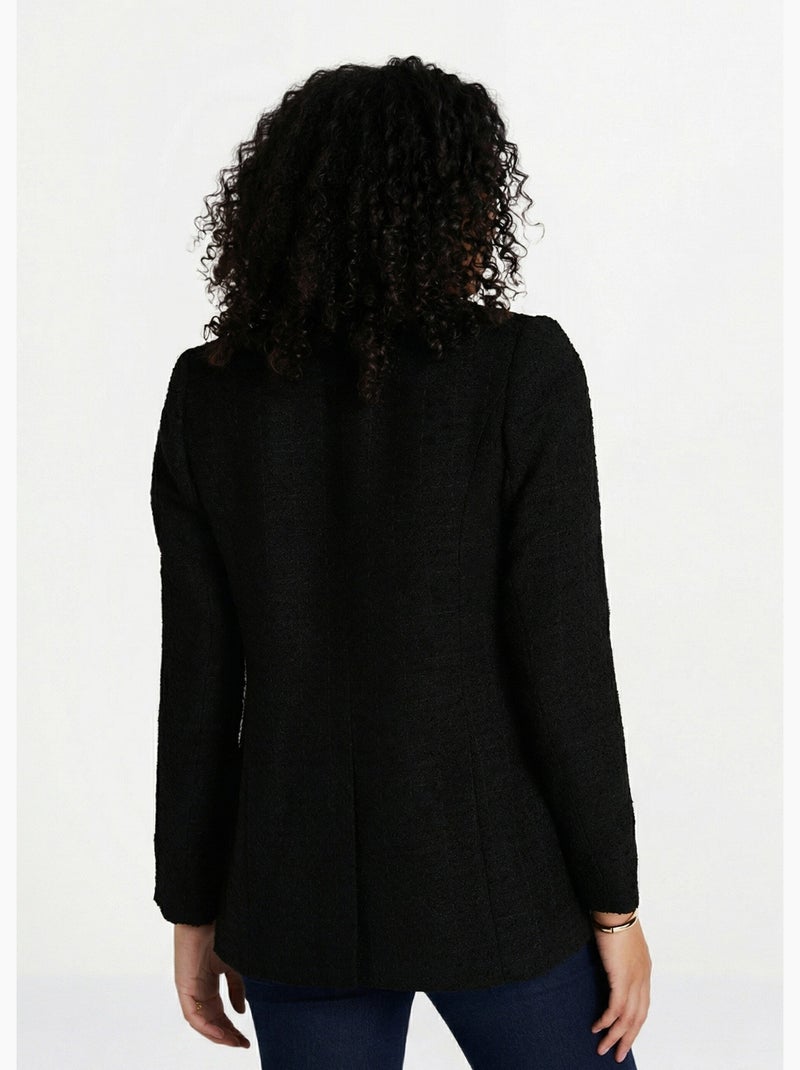Veste droite boutonnée tissu natté col tailleur - Afibel Noir - Kiabi