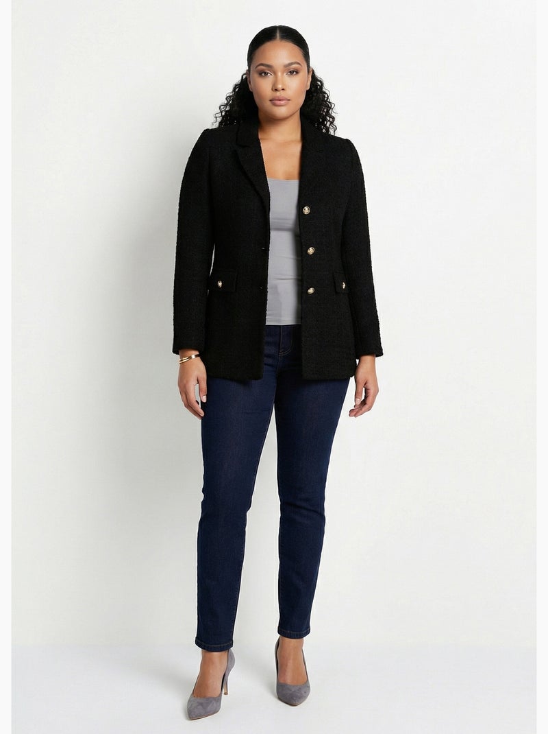 Veste droite boutonnée tissu natté col tailleur - Afibel Noir - Kiabi