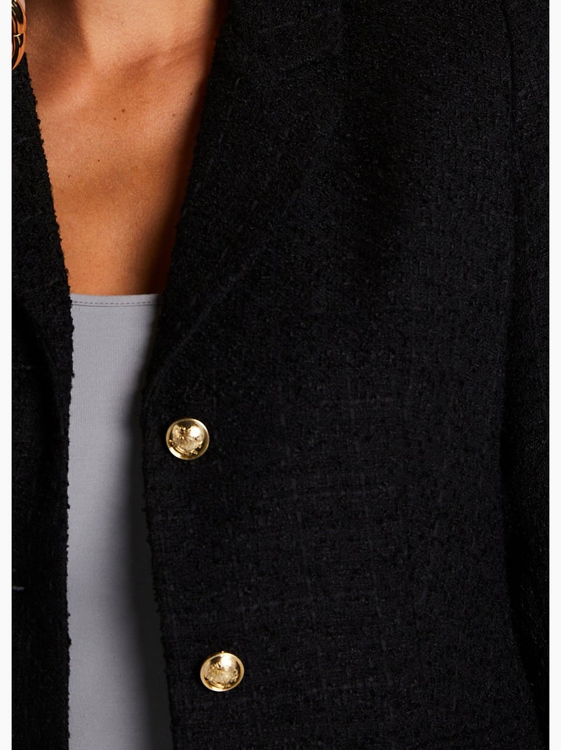 Veste droite boutonnée tissu natté col tailleur - Afibel Noir - Kiabi