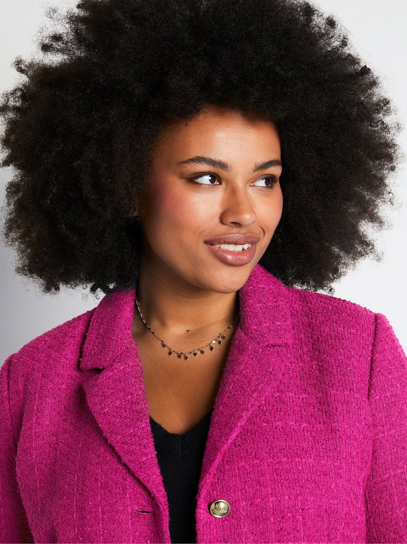Veste droite boutonnée tissu natté col tailleur - Afibel Rose - Kiabi