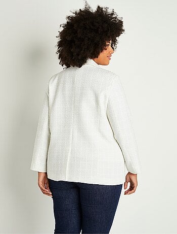 Veste droite boutonnée tissu natté col tailleur