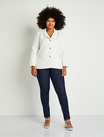 Veste droite boutonnée tissu natté col tailleur